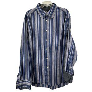 Robert Graham R&G London New York‎ Mens XL Button Striped Shirt Flip Cuff Blue